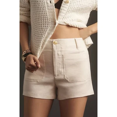 Anthropologie Maeve The Colette 短裤女式 32 亚麻混纺高腰象牙白 — 第 1/4 张图片