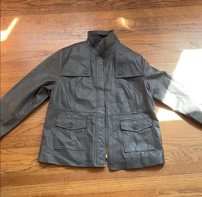 Chaqueta Isaac Mizrahi Mujer Gris Cuero Genuino Talla Grande, Excelente Estado Foto 1 de 4