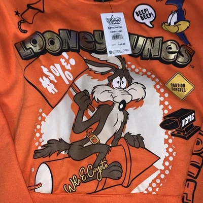 Looney Tunes 连帽运动衫带 Road Runner 和 W E Coyote 橙色 — 第 1/4 张图片