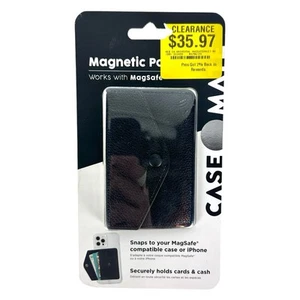 New Case-Mate Magnetic MagSafe Card Wallet Slim Black Leather Holder - Picture 1 of 2