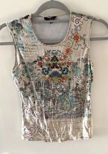 Vintage Faust Floral Print Beaded Top Tank Size S - Picture 1 of 6