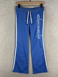 Vintage Abercrombie Pants Womens Medium Blue Y2K Flare Track AF Logo Script - Picture 1 of 11