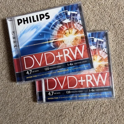 2 x PHILIPS DVD-RW - 4.7GB, 1-2x Speed *NEW & SEALED* *Blank Recordable DVDs* - Image 1 of 3