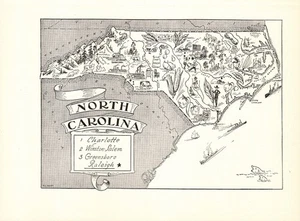1950s Vintage North Carolina State Map North Carolina Picture Map BW 2477 - Picture 1 of 3