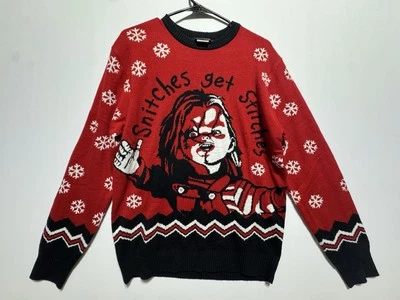 Chucky Child’s Play Sweater Large Snitches Get Stitches Ugly Christmas Horror🔥 - Image 1 of 4