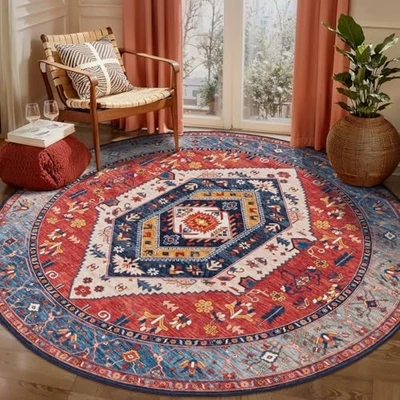  Boho Round Area Rug, 5ft Washable Non-Slip Circle Rug, Ultra Soft Oriental  - Image 1 of 4