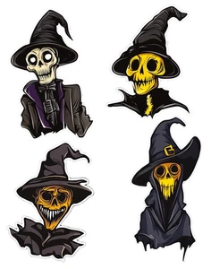 Juego de 4 pegatinas de vinilo de personajes de Halloween espeluznantes (paquete #3/personaje talla 3x2”) - Imagen 1 de 3