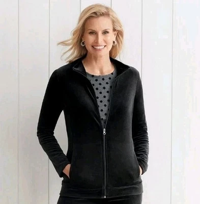 Talbots Luxe бархата спереди полный молнии куртка Sz M со сборками назад повседневный Athleisure BK - Изображение 1 из 4