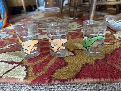 2 Vintage 1988 Welch's Dinosaur Jelly Jar Glass Brontosaurus & Tyrannosaurus Rex - Image 1 of 4