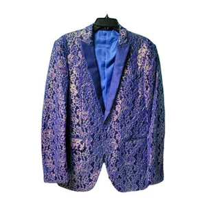 Cialo DISCO DANCE Matalic 38R Floral Lace Suit Jacket One Button Multi Tone Peak - Picture 1 of 15