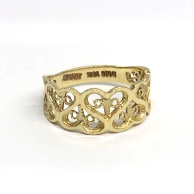 L@@K Filigree Real 14K Yellow GOLD Promise Band Ring with Hearts design sz 4.25 - Image 1 of 4