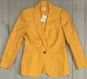 J Crew Womens Linen Blend Holland Blazer Yellow Size 2 Al222 - Picture 1 of 16