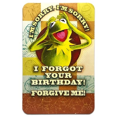 Kermit день рождения запоздалый карта, простите меня обеспокоенная лягушка на Маппеты + конверт - Изображение 1 из 4
