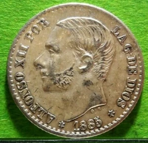  XF, ALFONSO XII, 50 Céntimos, 1885, Estrellas 8 - 6, Plata, ESPAÑA   - Imagen 1 de 2