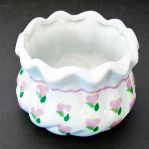 BloomRite FLOWER VASE / PLANT POT Porcelain Pink Heart Flowers Dresser Bowl Deco - Picture 1 of 5