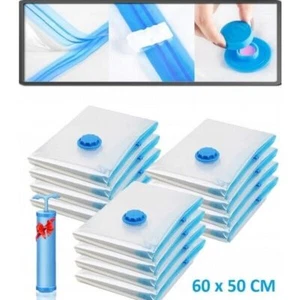 12 SACCHETTI SOTTOVUOTO VESTITI 50x60 SACCHI SALVASPAZIO ABITI COPERTE CON POMPA - Foto 1 di 11