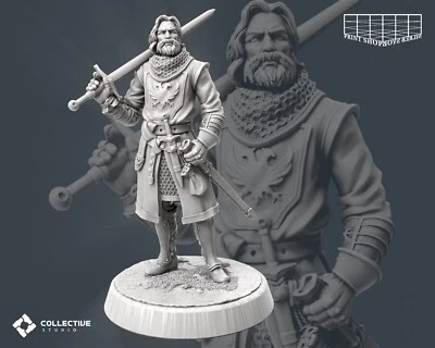 COLLECTIVE STUDIOS Ritterlicher Wachmann Miniatur Kämpfer Schwert Figur für RPG's wie D&D 5e