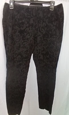 ALFANI PANTS WOMENS SZ 10 BLACK EMBELLISHED VELVET FLORAL DESIGN ZIP STRAIGHT  - Image 1 of 4