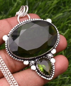 Green Peridot 925 Sterling Silver Gemstone Handmade Jewelry Pendant 2.15" - Picture 1 of 11