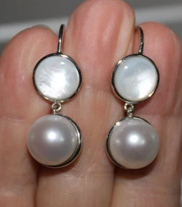 HONORA Mother of Pearl and White Pearl Dangle Earrings - Picture 1 of 4