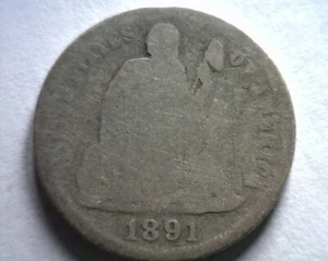 1891 MONEDA BOBS MONEDA ORIGINAL DE DIEZ CENTAVOS LIBERTY SENTADA SOBRE BUENAS/BUENAS AG/G - Imagen 1 de 2