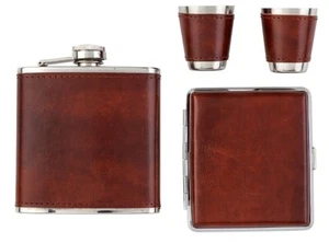 Angelo Flachmann-Set Leder braun 6oz/180ml 4teilig - Bild 1 von 1
