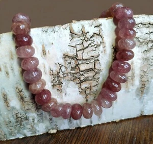 😏 Erdbeerquarz rondellartige Nuggets ca. 9-10 mm Edelsteinperlen Strang 😉 - Picture 1 of 5