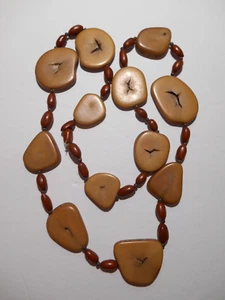 Vintage Handmade Sliced & Polished Antler Medallions & Seed Pod Necklace Jewelry - Picture 1 of 6