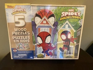 Marvel Spidey & His Amazing Friends 5 Wood Puzzles New Factory Sealed Disney Jr - Picture 1 of 2