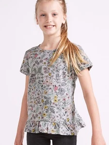 New Girls Grey Floral Print T-Shirt Short Sleeve Ages 8 - 14 Free P+P - Picture 1 of 4