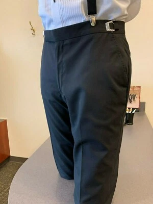 Black Flat Front Formal Dress Trousers with no satin leg stripe adjustable waist - Image 1 of 4