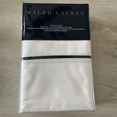 Ralph Lauren Palmer Hogar Ropa de Cama Sábana Plana Blanco Polo Azul Marino DOBLE Foto 1 de 4