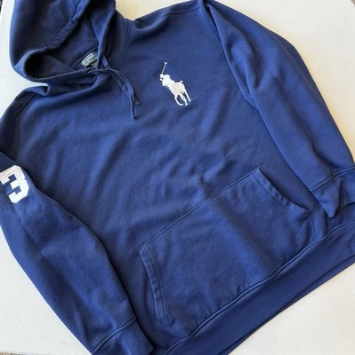 Polo Ralph Lauren Men’s 3XLT Big Pony Hoodie Navy Blue 3 On Sleeve Fleece - Image 1 of 4