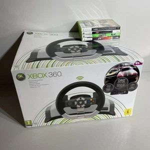 Official Microsoft Xbox 360 Boxed Wireless Steering Wheel & Pedals with Games - Picture 1 of 9