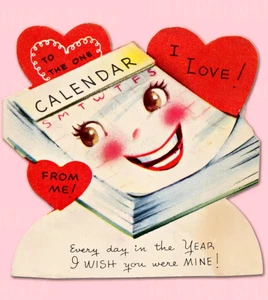 Vintage Valentinstagskarte: Anthropomorpher Kalender "Jeden Tag im Jahr" - Bild 1 von 4