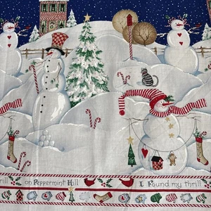 1999Daisy Kingdom “I FoundMy Thrill 0nPeppermint Hill” BorderFabric 4Yds Snowmen - Picture 1 of 17