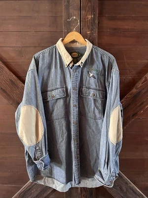 Denim Shirt Elbow Patches Embroidered Goose Logo Cabela’s Y2K - Image 1 of 4