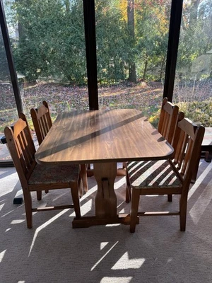 KitchenTable & Set Of 4 Wooden Chairs.Pressed Wooden Table Top W Solid Wood Legs - Image 1 of 4