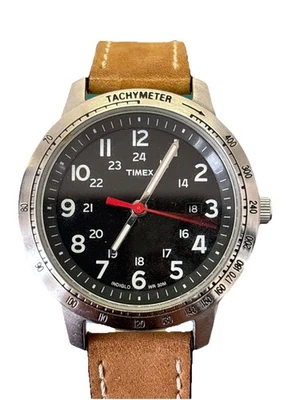Men's Timex Tachymeter Indiglo 40mm Quartz Brown Strap Watch TW2V27800 - Image 1 of 4