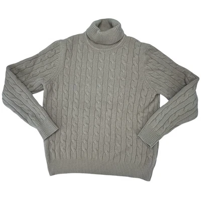 Suéter de lana de cordero Brooks Brothers bronceado tejido con cable para mujer, talla L Foto 1 de 4