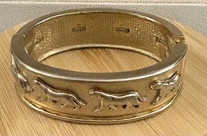 Vintage 80s Unsigned Panther Two-Tone Hinged Mogul Bangle Bracelet - Picture 1 of 5
