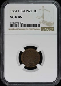 1864 L Bronze Indian Cent 1C NGC VG8BN 1864/1864 - Picture 1 of 4