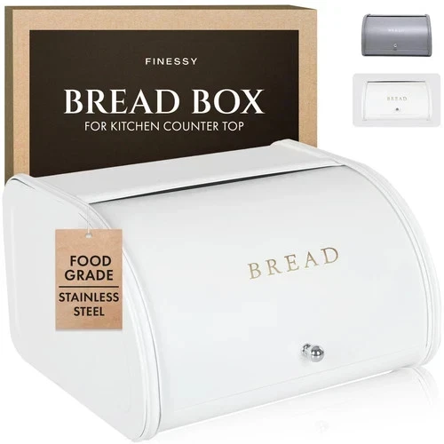 Caja de pan de metal para encimera de cocina moderna caja de pan blanca para mostrador de cocina Foto 1 de 1