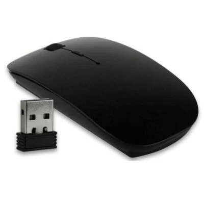 BLACK USB WIRELESS MOUSE SCROLL SLIM CORDLESS OPTICAL 2.4GHz FOR MAC PC LAPTOP - Image 1 of 4