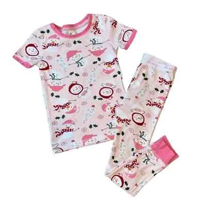 Girls 5T Old Navy Pink Short Sleeve Snowman Pajama Pant Set Holiday Christmas - Picture 1 of 1