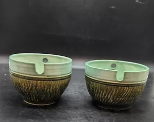 Set/2 Vintage Studio Kunst Keramik grün rund Ramen Nudel Schalen 5" signiert SJW - Bild 1 von 9