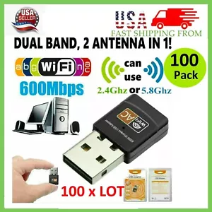 Lot of 100 x AC600 Mbps Dual Band 2.4/5Ghz Wireless USB Mini WiFi Network 802.11 - Picture 1 of 12
