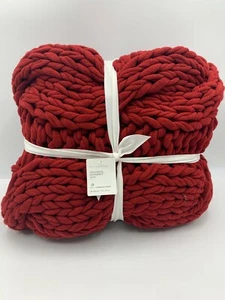 Pottery Barn Colossal Handknit Throw Blanket 44 x 56" Cardinal Red #9880B - Picture 1 of 4