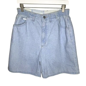 Vintage 80s Lee Light Wash Denim Shorts With Elastic Waistband, Flat Back, Sz 10 - Picture 1 of 7
