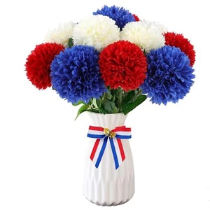 12PCS Patriotic Artificial Chrysanthemum Flower Red White Blue 4th of July Decor - Picture 1 of 7